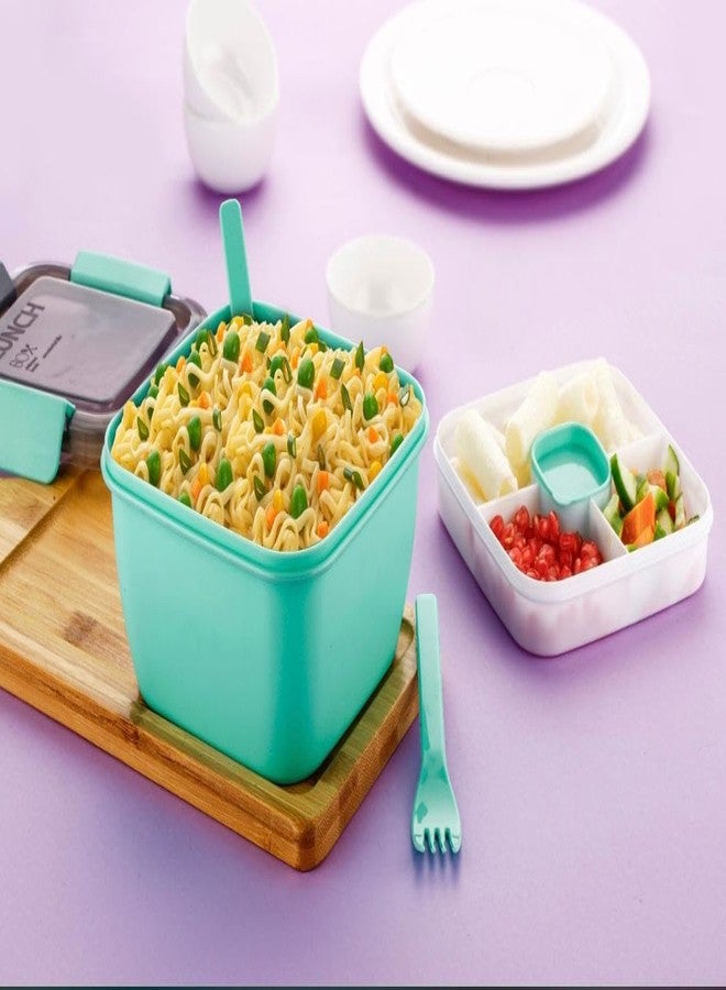 Clazkit علبة غداء سلطة من كلازكيت مع أدوات مائدة وحاوية صلصة، مزودة بصينية بينتو بخمسة أقسام، مانعة للتسرب، مثالية للوجبات الخفيفة والسلطات، مناسبة للمنزل والمكتب، سعة 1400 مل، لون بيستا، مصنوعة من البلاستيك. - Image 3